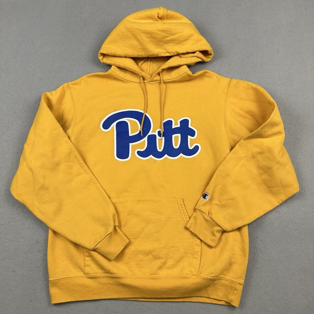 Pitt Panthers Hoodie Men Medium Yellow Blue Champion Sweatshirt Pullover NCAA M